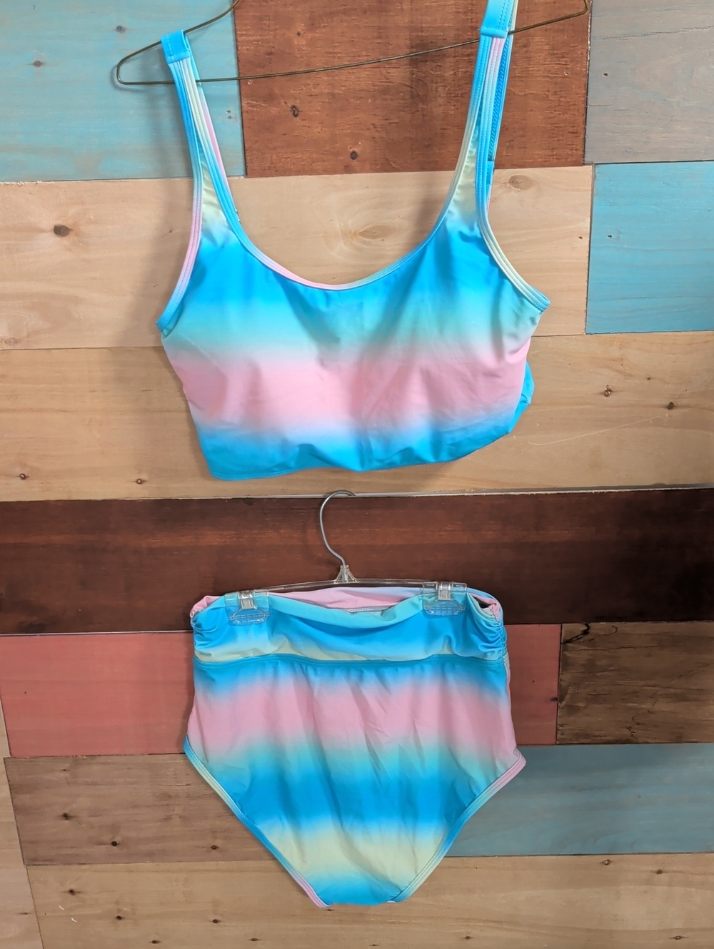white birch Pastel Blue and Pink Ombre High-Waist Bikini Set